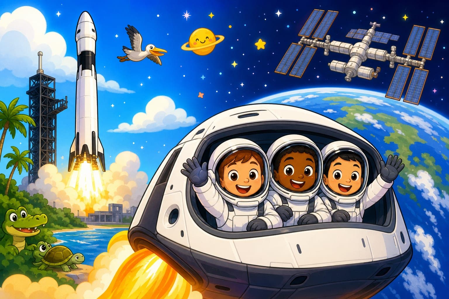 Four Astronauts Fly to Space on a SpaceX Rocket!