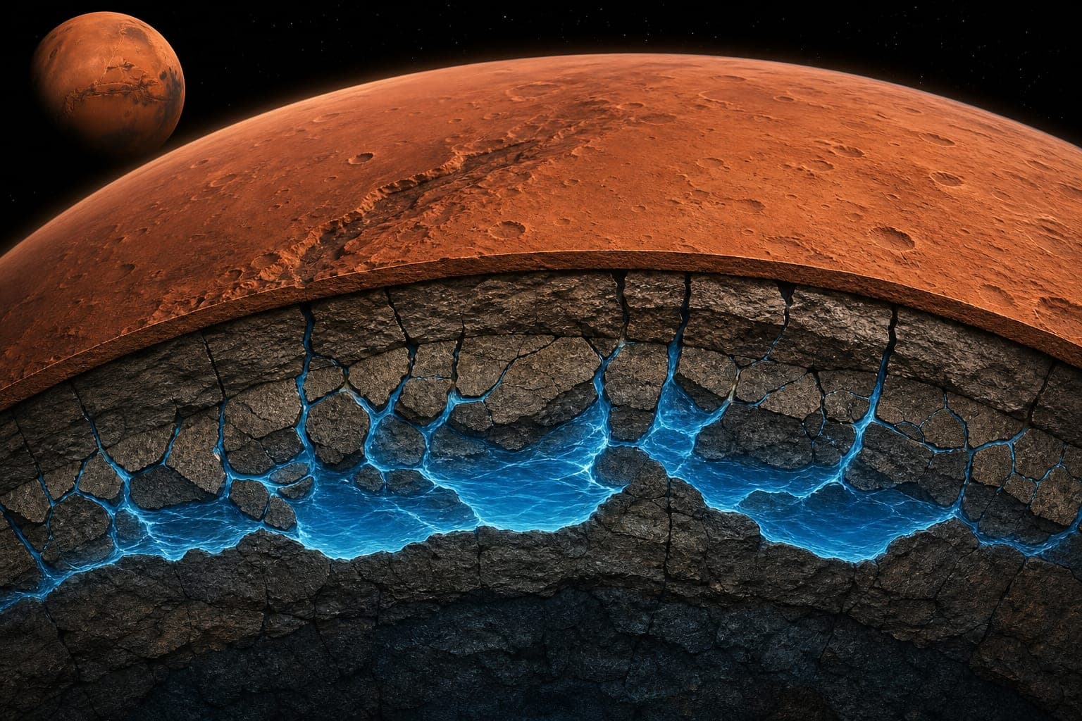 Vast Reserves of Liquid Water May Lie Deep Beneath Mars